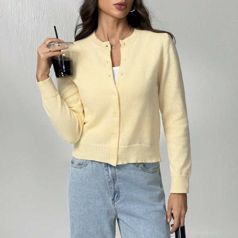 Damen Strickjacke mit Knopfdetail und elastischem Saum