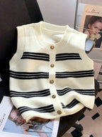 Strickjacke Damen ärmellos mit Knopfleiste und Streifen