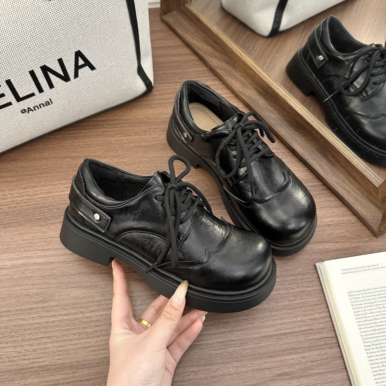 Damen elegante Schnürschuhe mit robustem Absatz und hochwertigem Leder R&B