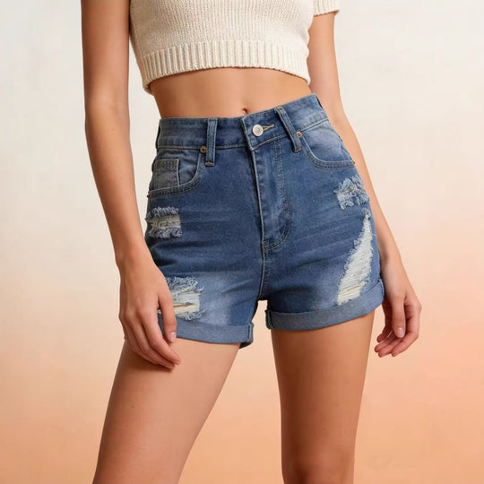 Damen Crop-Hemd im klassischen Karomuster mit Puffärmeln R&B