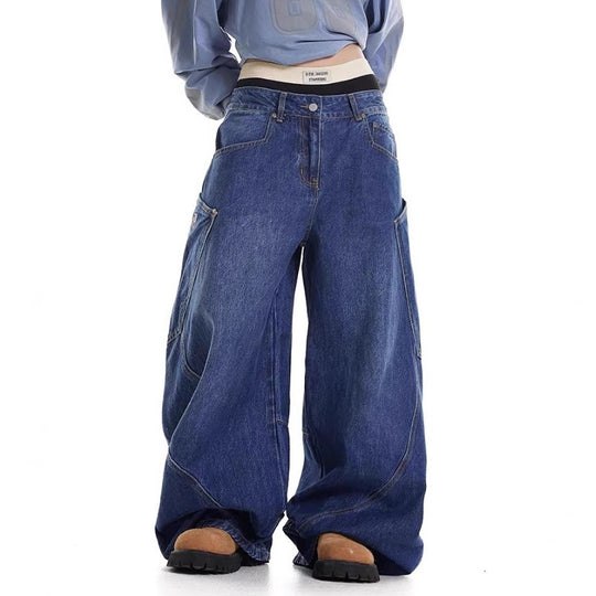 Damen Baggy-Jeans mit weitem Schnitt und praktischen Cargotaschen R&B