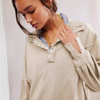 Damen Oversize Pullover mit Kragen und Druckknöpfen