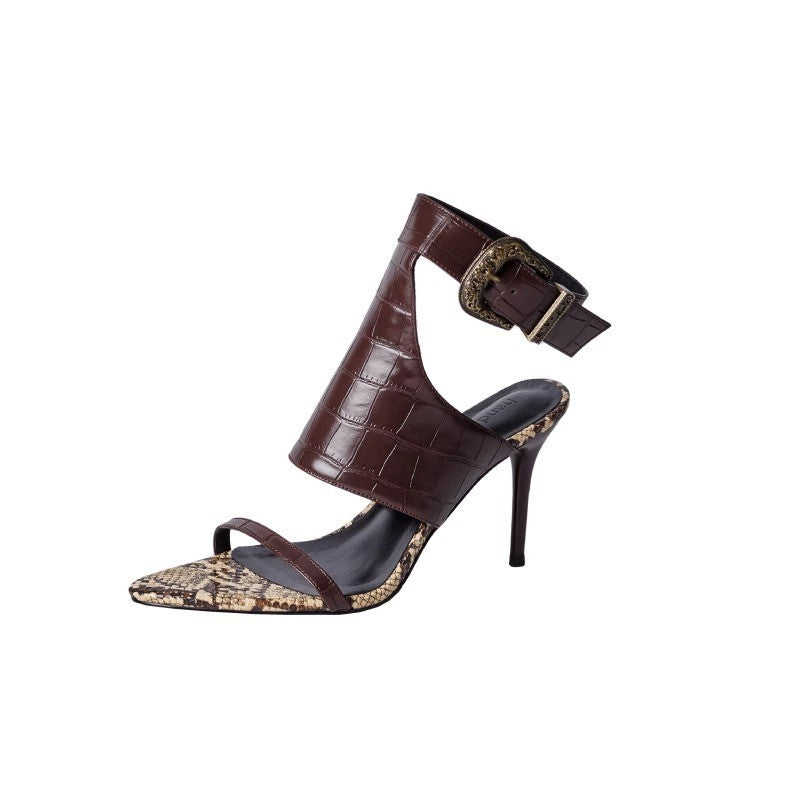 Damen Elegante Sandaletten mit Schlangenleder-Optik und feinem Riemen R&B