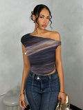 Damen Asymmetrisches Crop-Top mit elegantem Wellendesign und raffiniertem Schnitt R&B