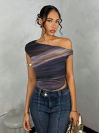 Damen Asymmetrisches Crop-Top mit elegantem Wellendesign und raffiniertem Schnitt R&B