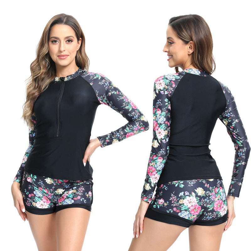 Damen Surfanzug mit langärmeligen Oberteil und dekorativem Blumenmuster R&B