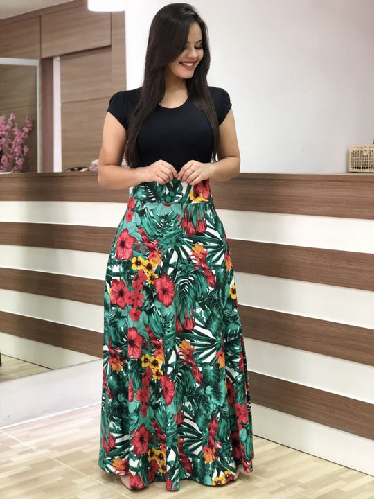 Damen Elegantes Maxikleid mit grafischem Druck und flexiblem Bund R&B