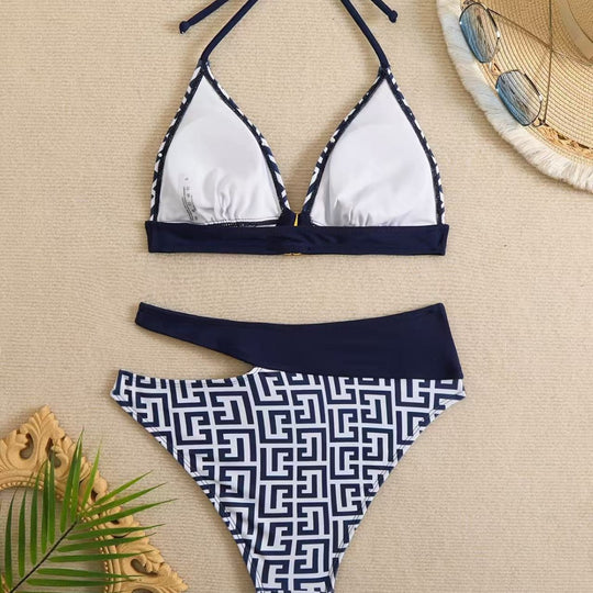 Damen Triangel-Bikini mit elegantem geometrischem Muster R&B
