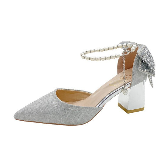 Damen elegante Glitzer-Pumps mit verzierten Fesselriemen R&B