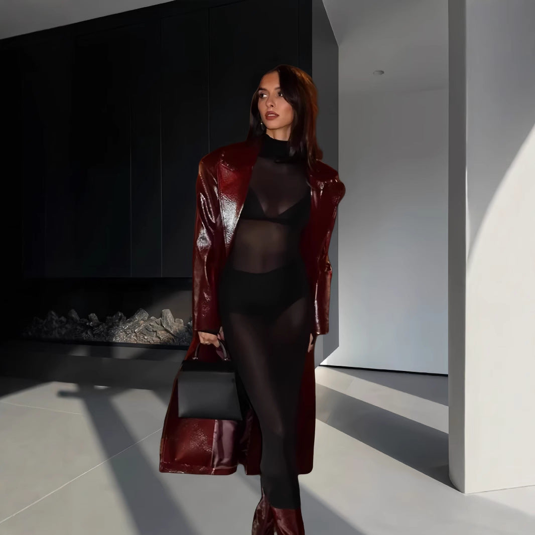 Damen Eleganter und figurbetonter Maxikleid mit transparenten Einsätzen R&B