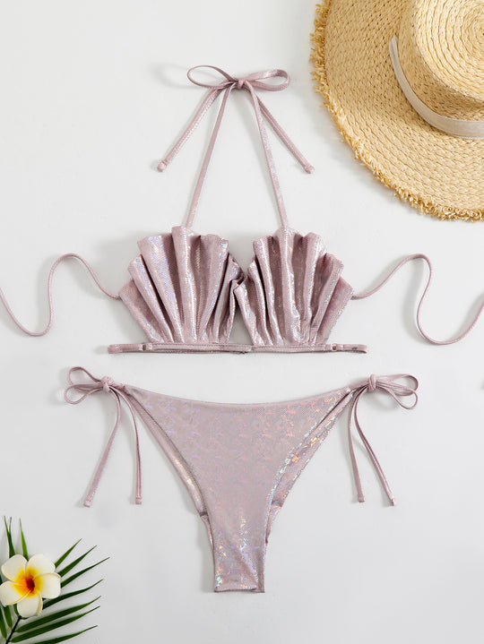 Damen Funkelndes Bikini-Set aus Mesh mit verstellbaren Bändern R&B