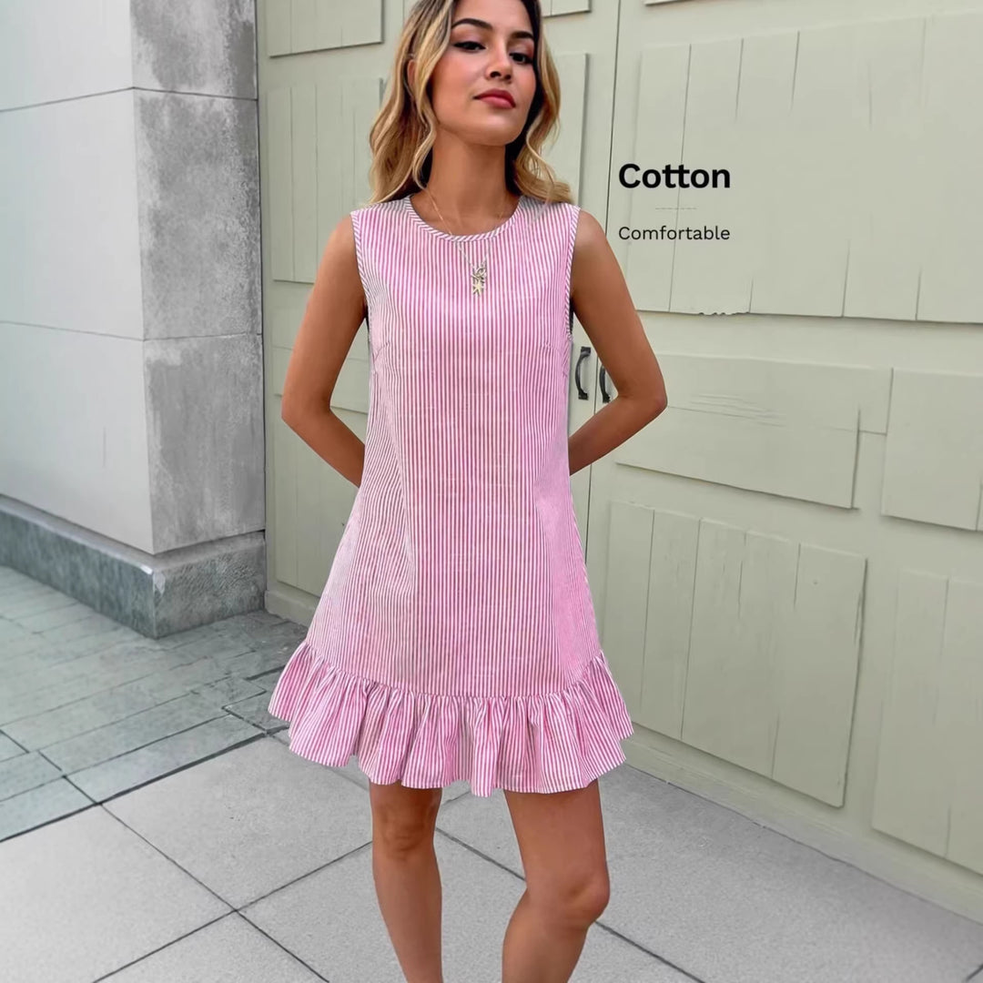 Damen Sommerliches Streifen-Kleid mit Rüschensaum R&B