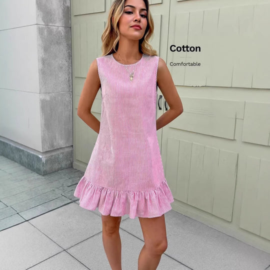 Damen Sommerliches Streifen-Kleid mit Rüschensaum R&B