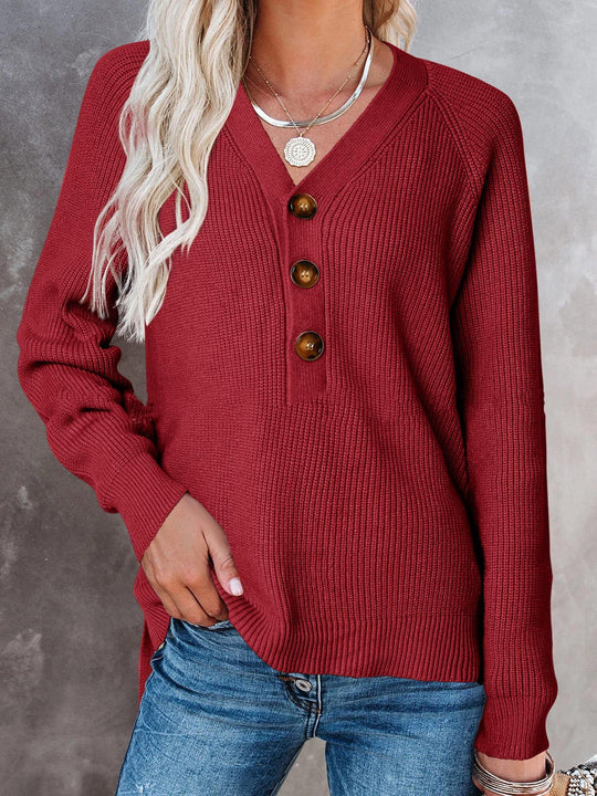 Damen Strickpullover mit vorderem Knopfverschluss und lässigem Schnitt R&B