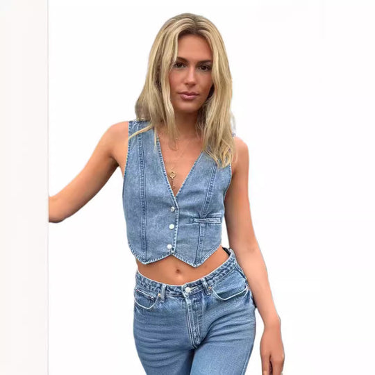 Damen Jeans-Weste mit schmaler Passform und modernem Schnitt R&B