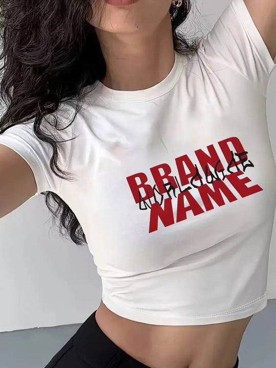 Damen Kurzarm T-Shirt mit aufgedrucktem Lippenmotiv R&B