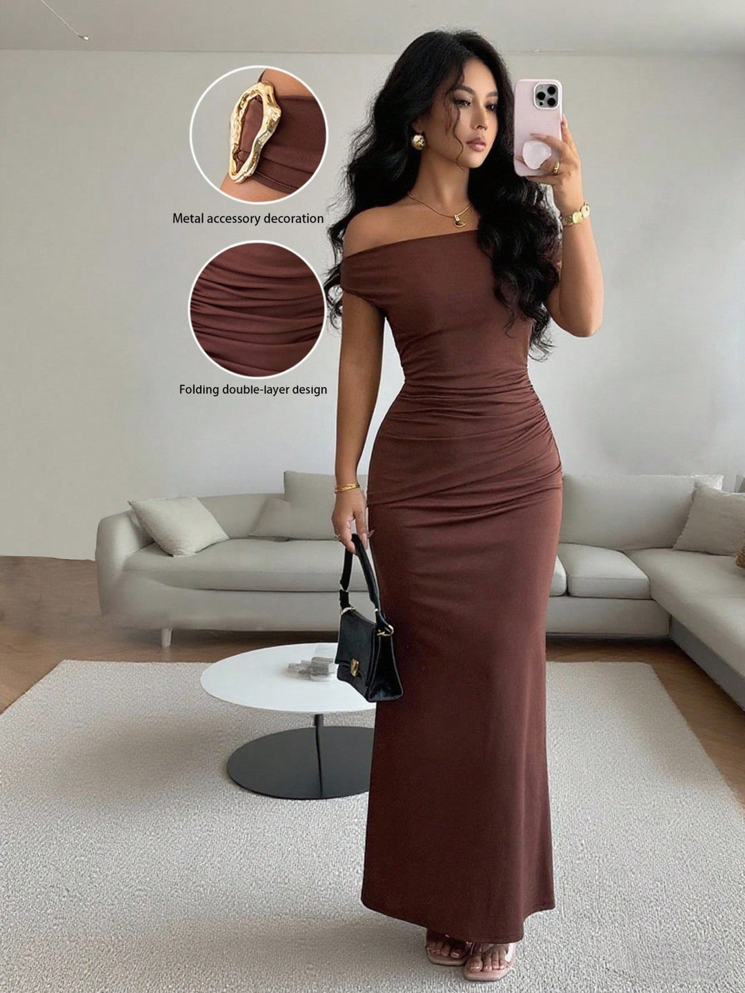 Damen Wickelmaxikleid mit schmalem Schnitt und auffälligen Details R&B