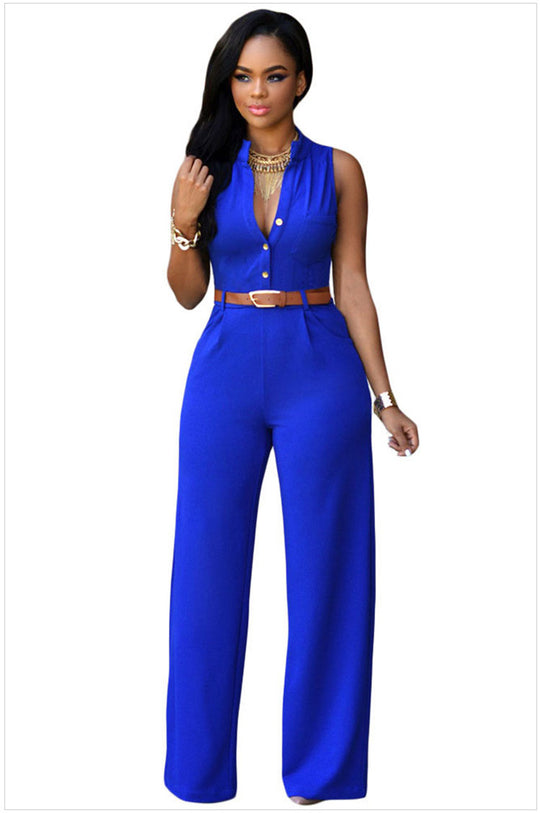 Damen Eleganter Jumpsuit mit Gürtel und Knopfdetail R&B