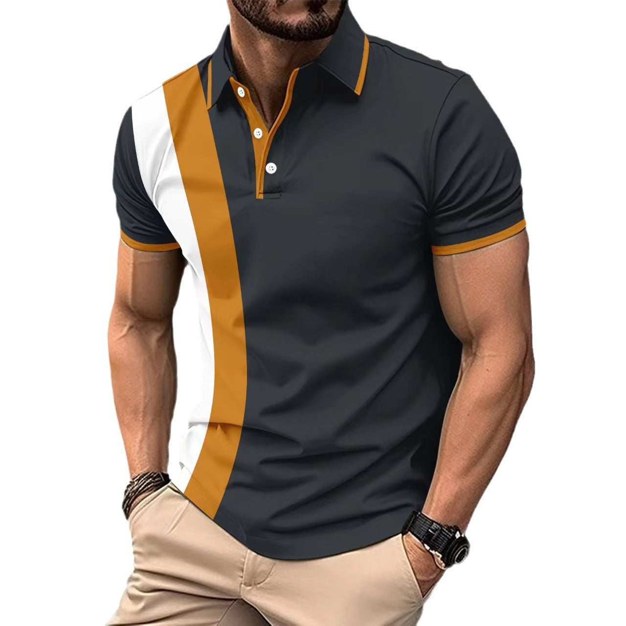 Herren kurzärmeliges Poloshirt mit modernen Farbblocks und atmungsaktivem Material R&B