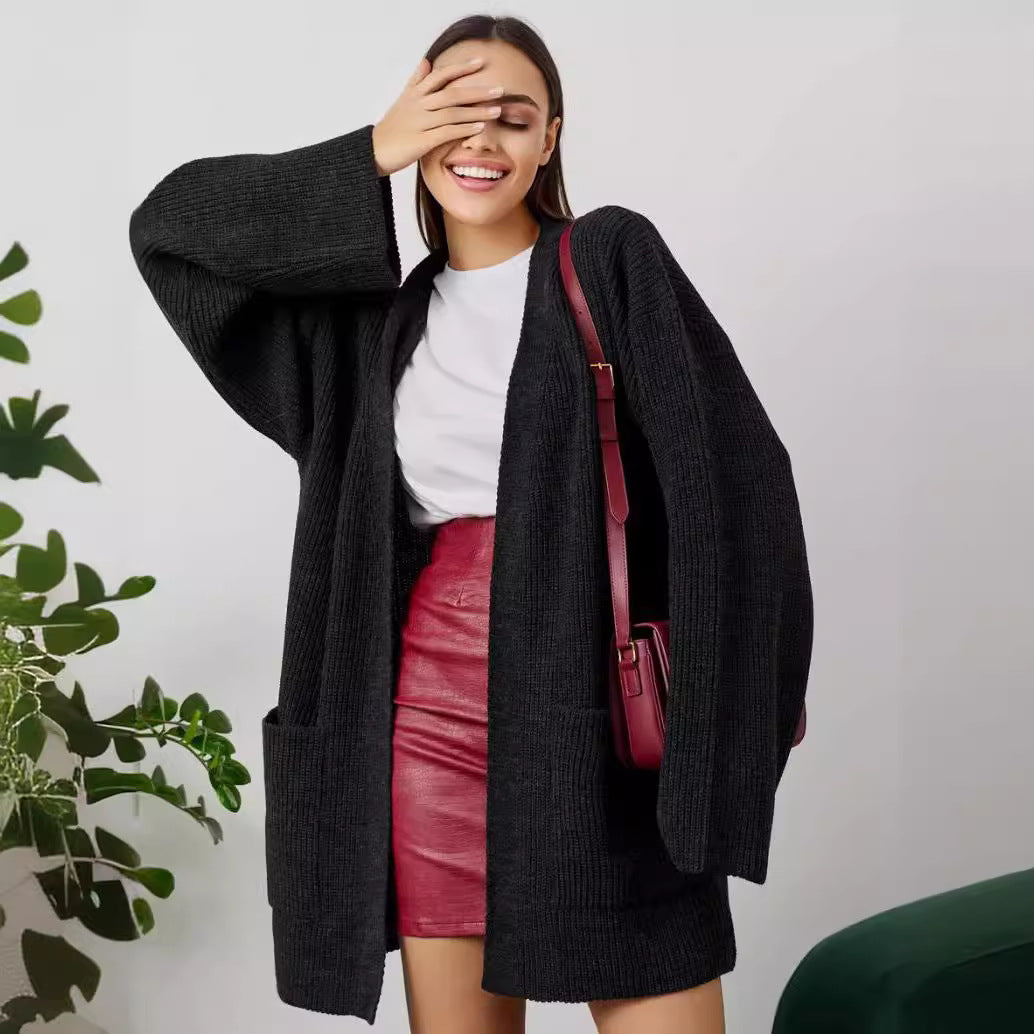 Damen Großer Strickcardigan mit voluminösen Ärmeln und praktischen Taschen R&B