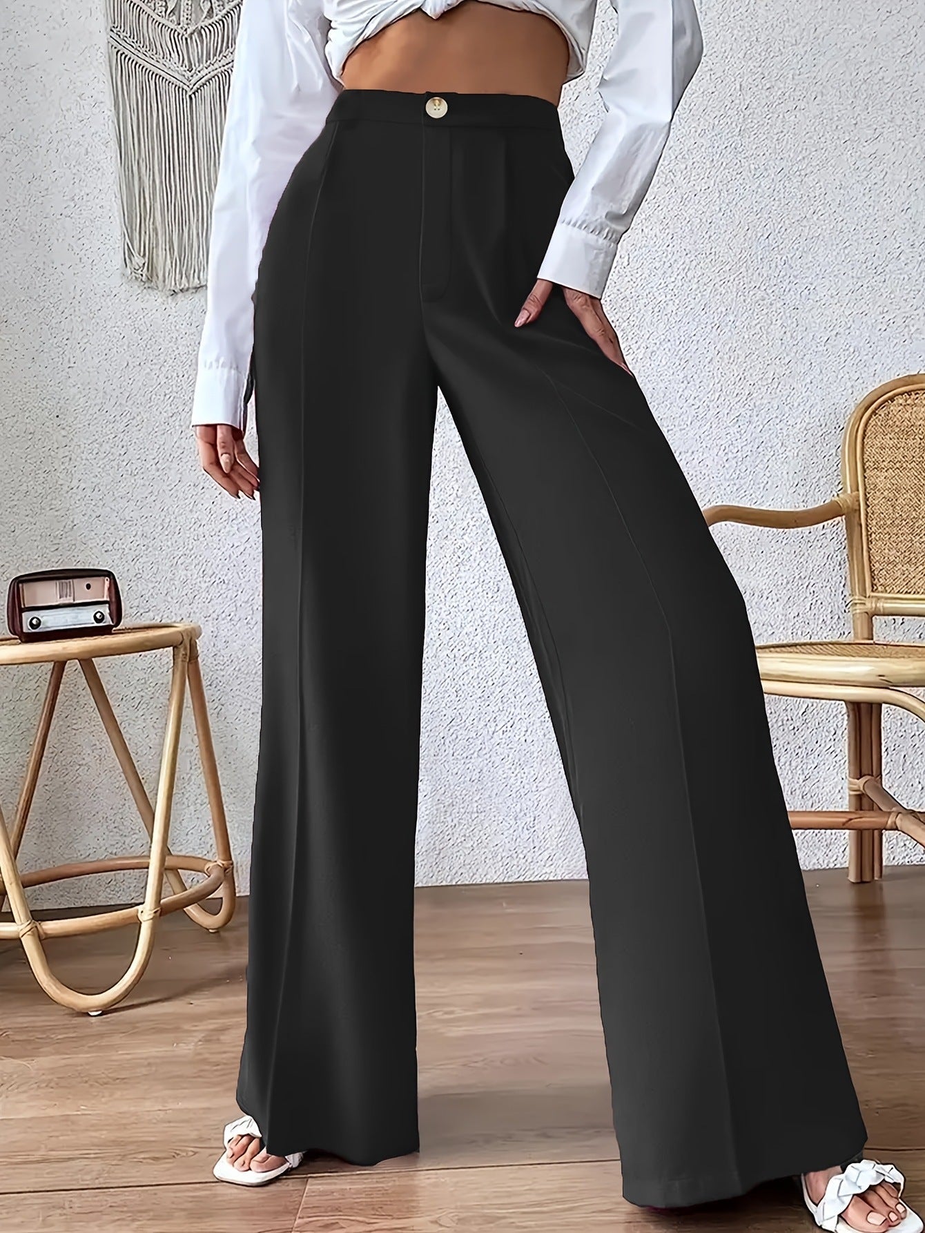 Damen Elegante und weite Hose mit hohem Bund R&B