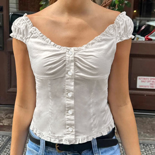 Damen Rüschenshirt mit eleganter Knopfleiste R&B