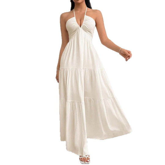 Damen Maxikleid mit tiefer Frontausschnitt und schwingendem Rock R&B