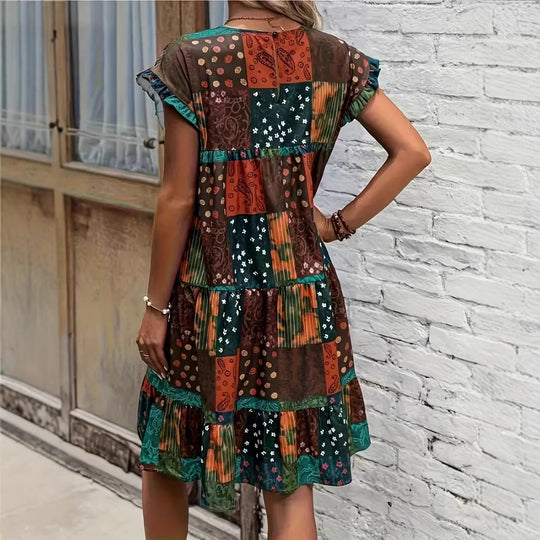 Damen Freizeitliches Patchwork Kleid R&B