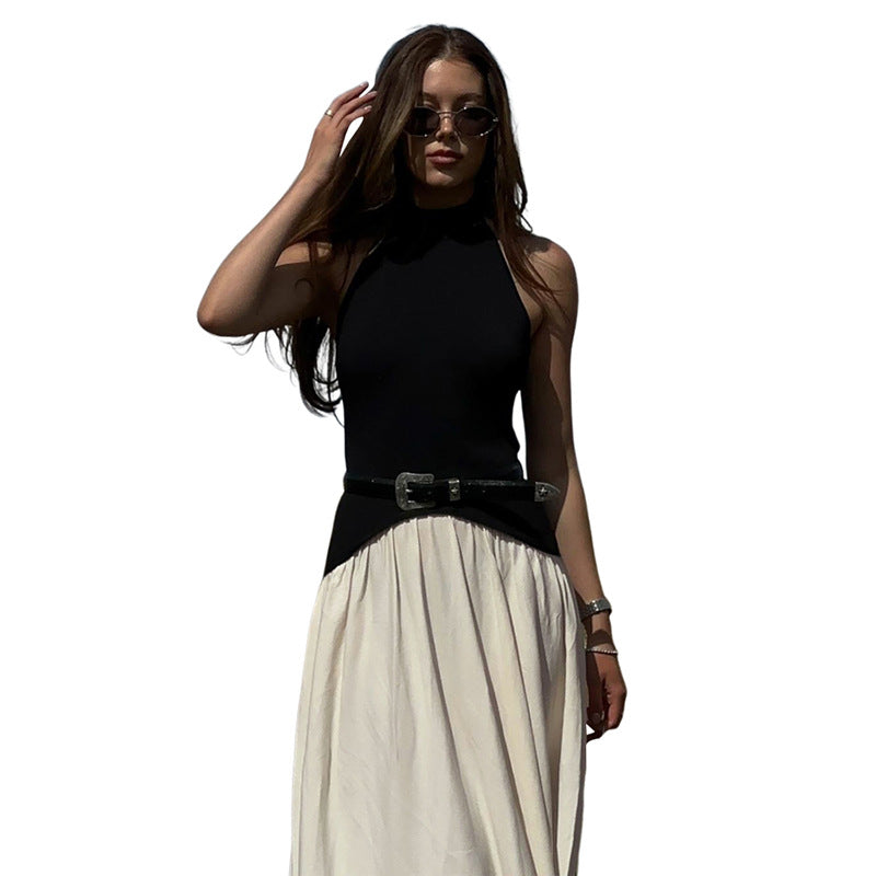 Damen Elegantes Maxikleid mit hochgeschlossenem Design und zwei Farbdetails R&B