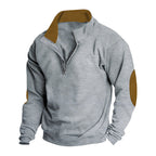Herren nan Komfort-Pullover mit kurzem Reißverschluss, Stehkragen, verstärkten Ellenbogenbesätzen und angerautem Innenfutter R&B