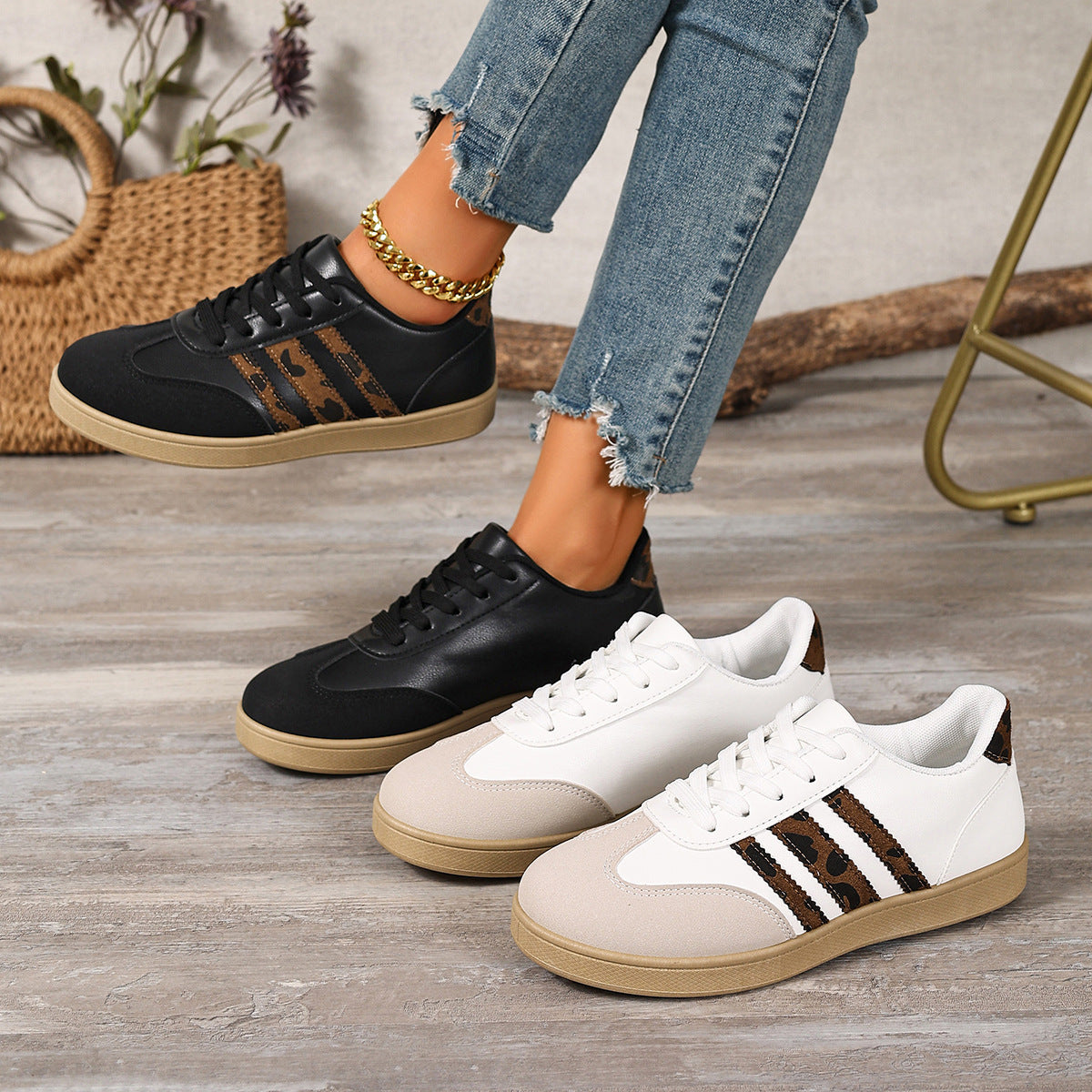 Damen Sneakers im trendigen Design mit Leopardenmuster und komfortablem Fußbett R&B