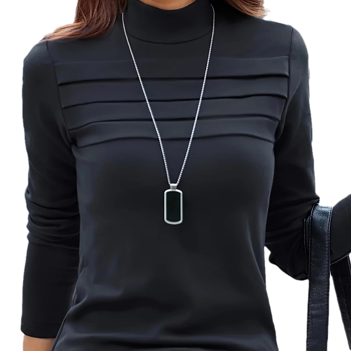 Damen Langarmshirt mit stilvollem Stehkragen und modischen Falten R&B
