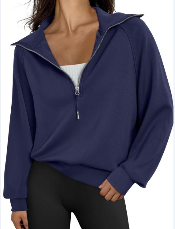 Damen lässiger Sweatpullover mit hohem Kragen und Reißverschluss R&B