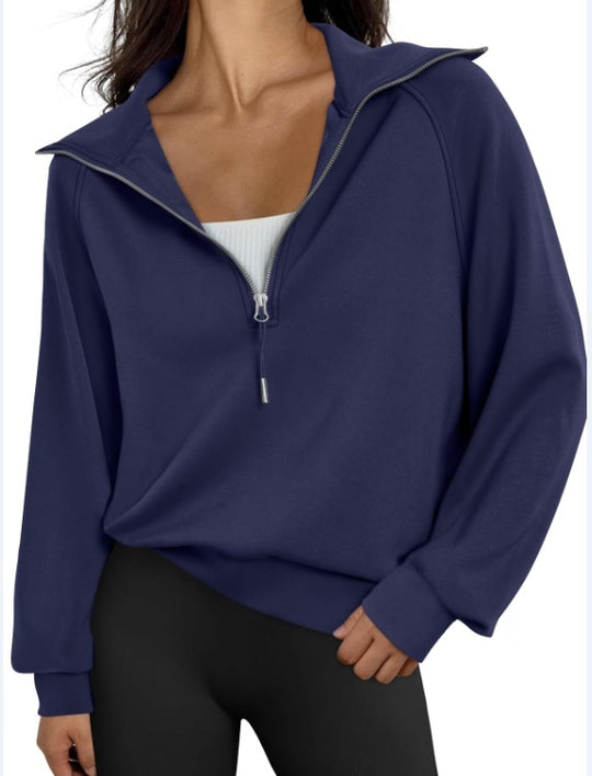 Damen lässiger Sweatpullover mit hohem Kragen und Reißverschluss R&B