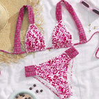 Damen Bikini mit dekorativen Rüschen und elegantem Muster R&B