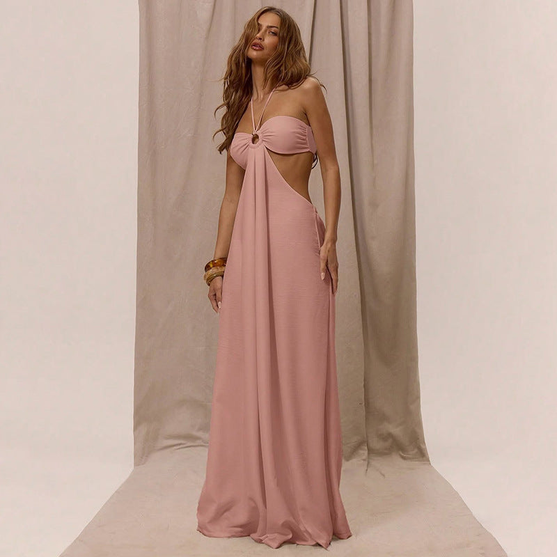 Damen Maxikleid mit tiefem V-Ausschnitt und seidig fließendem Stoff R&B