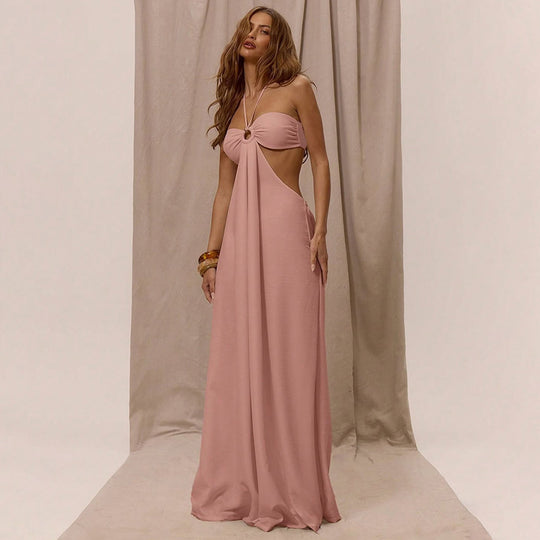 Damen Maxikleid mit tiefem V-Ausschnitt und seidig fließendem Stoff R&B