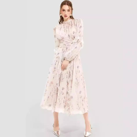 Damen Midi-Kleid mit floralen Stickereien und elegantem Rüschensaum R&B