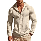 Herren nan leichte Kapuzen-Strickjacke mit durchgehender Knopfleiste schmaler Schnitt und Kängurutasche R&B