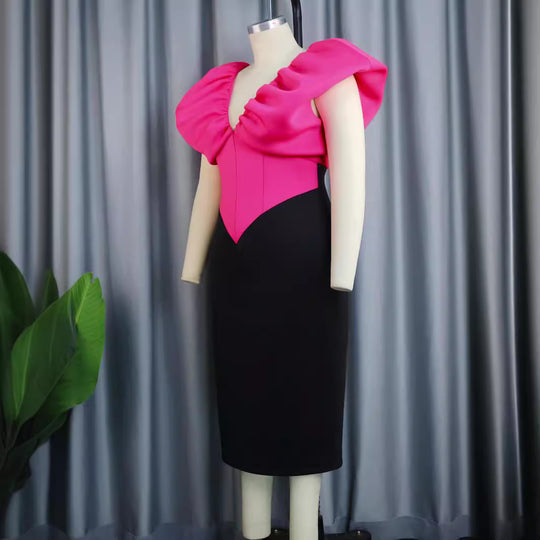 Damen elegantes Abendkleid mit voluminösem Rüschenoberteil R&B
