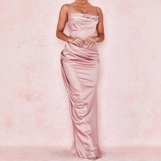 Damen Elegantes trägerloses Maxikleid mit innovativem Drapierungsdesign Heidi-Mode
