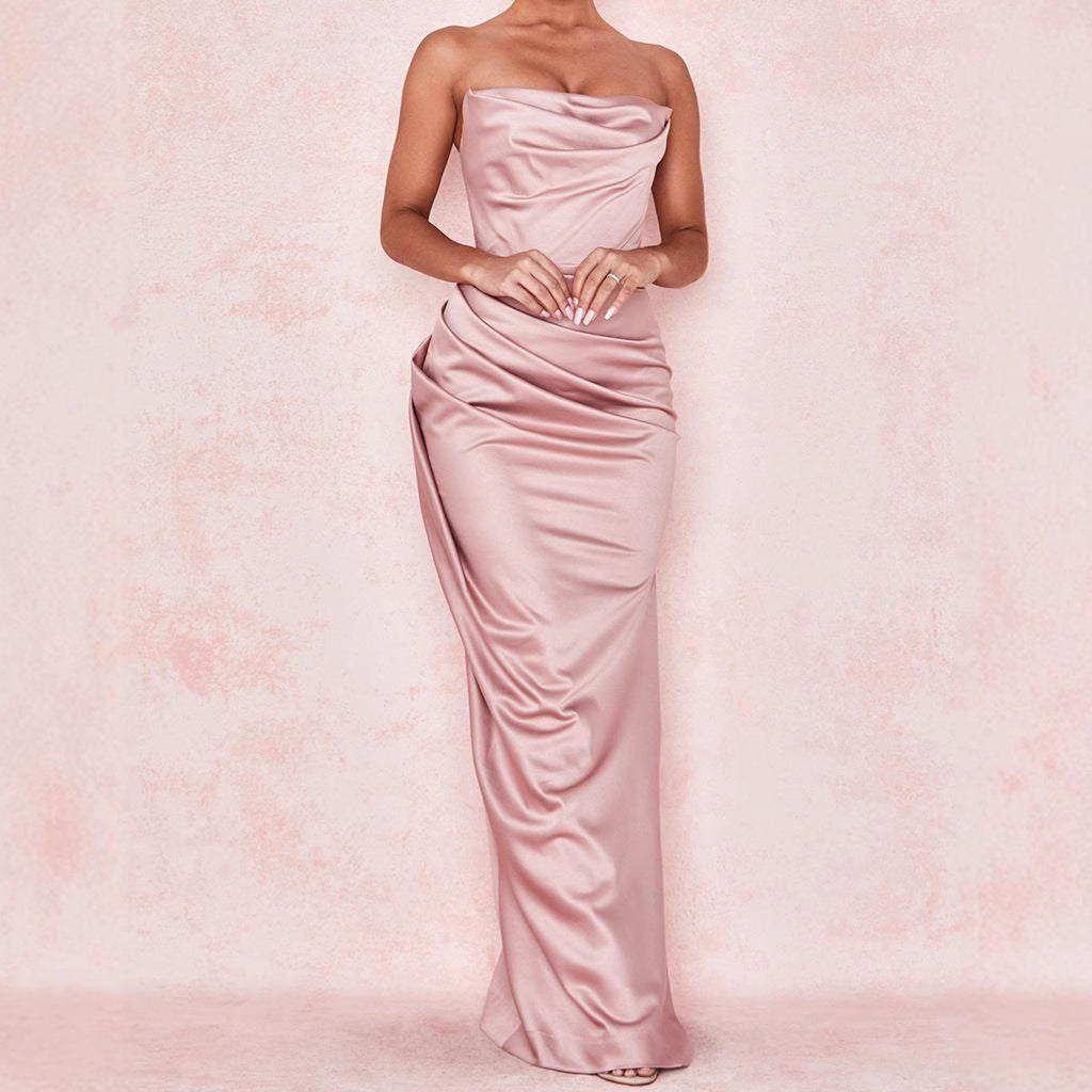 Damen nan luxuriöses Satin-Abendkleid mit drapiertem Bustier taillierten Drapierungen und schlanker Säulensilhouette R&B