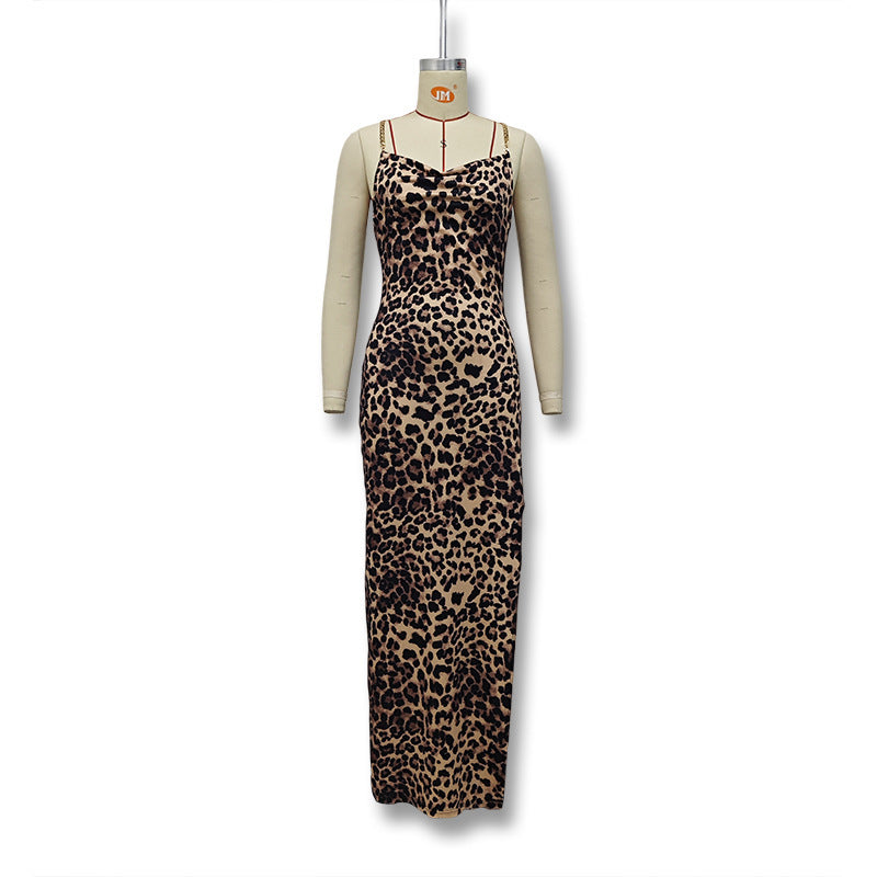 Damen Elegantes Maxikleid mit raffiniertem Leo-Muster R&B