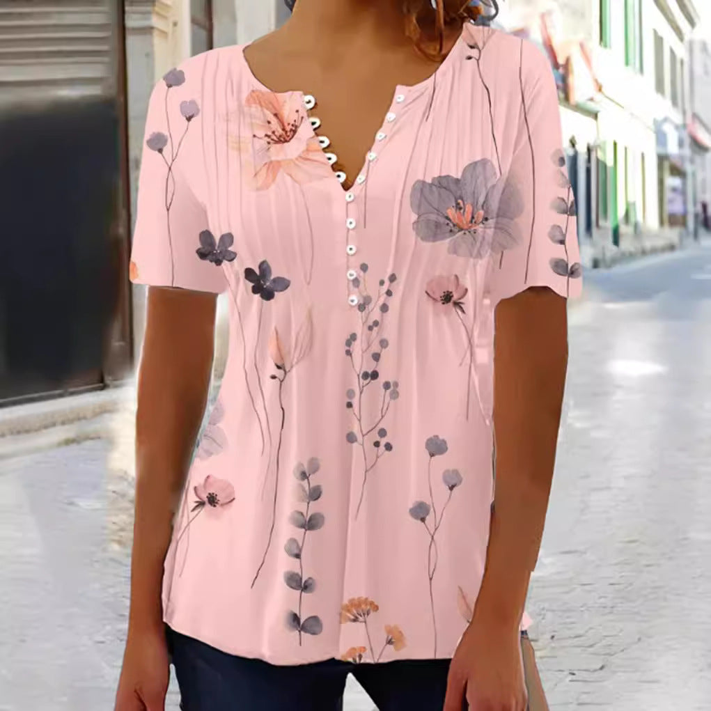 Damen Kurzarm Bluse mit floralem Design R&B