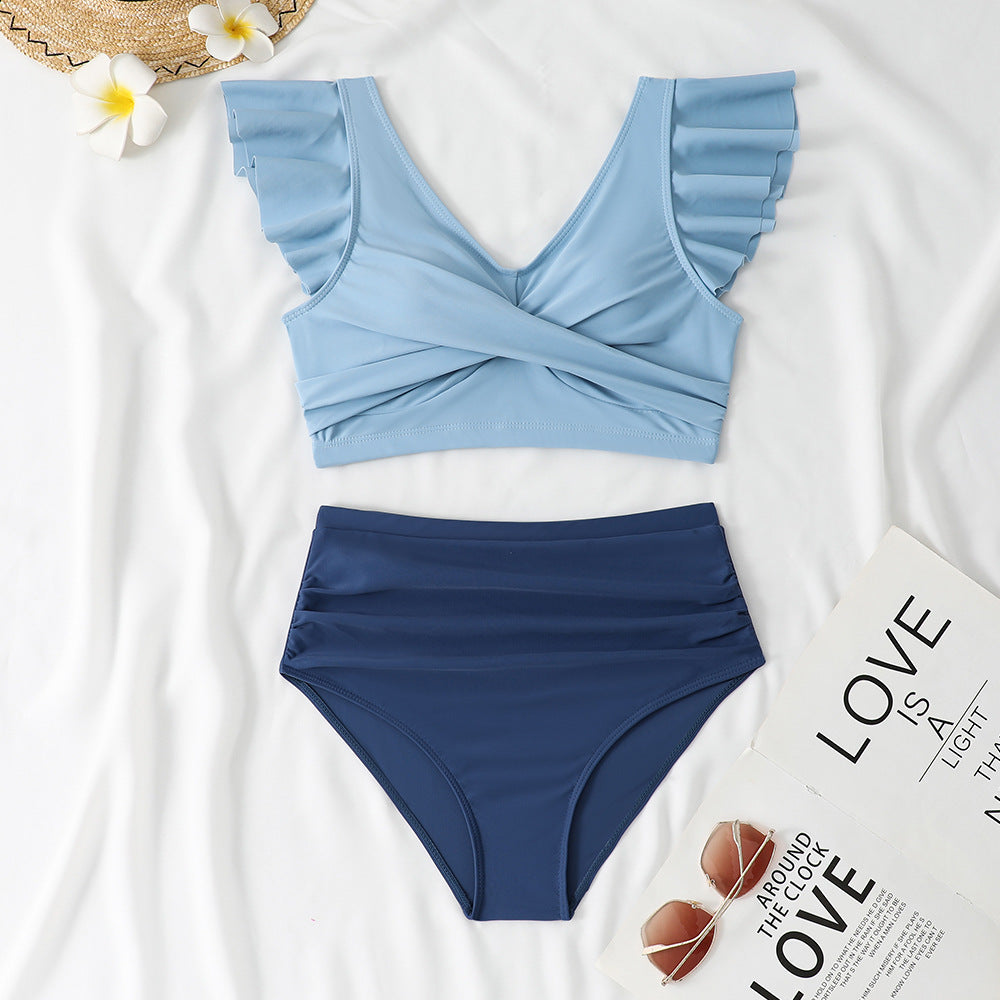 Damen Zweiteiliges High-Waist Bikini-Set mit Rüschendetails R&B