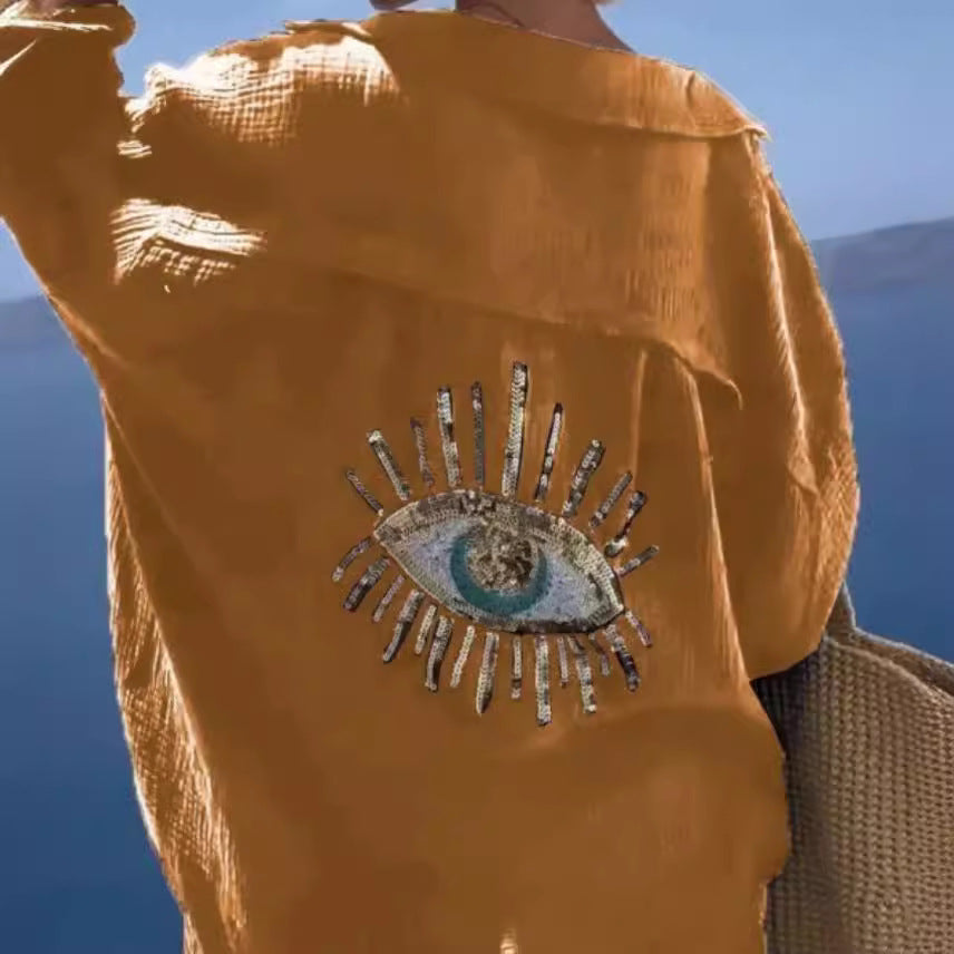 Damen Bluse mit einzigartigem Auge-Stickerei R&B