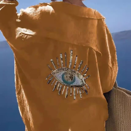 Damen Bluse mit einzigartigem Auge-Stickerei R&B