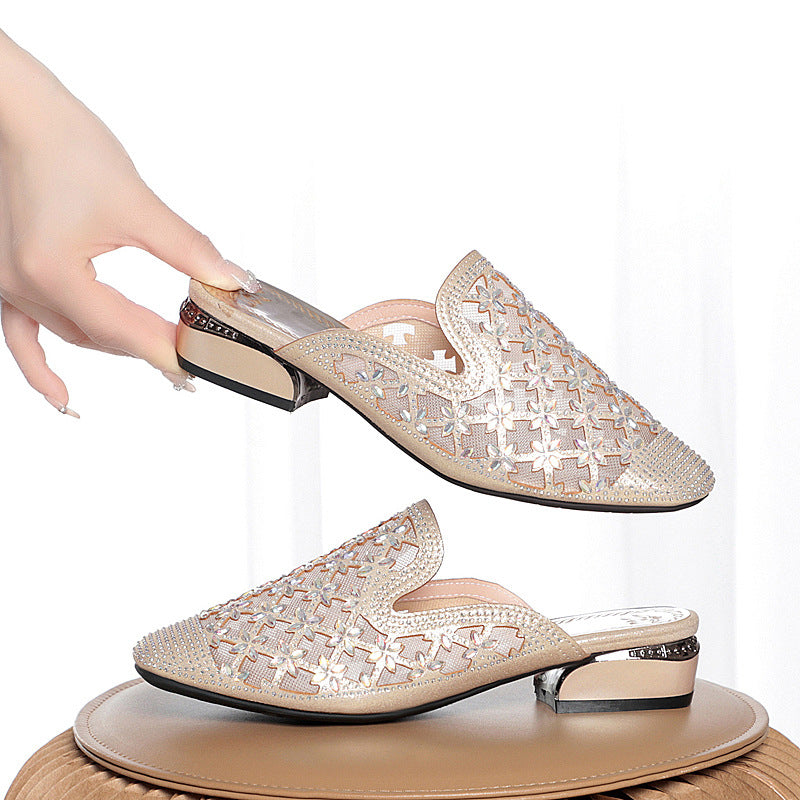 Damen Elegante Slip-On Ballerinas mit funkelndem Strass und floraler Perforation R&B