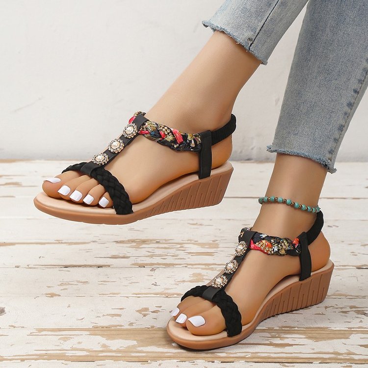 Damen Geschlossene Wedge-Sandalen mit dekorativem Zopfmuster und Anwendungen R&B