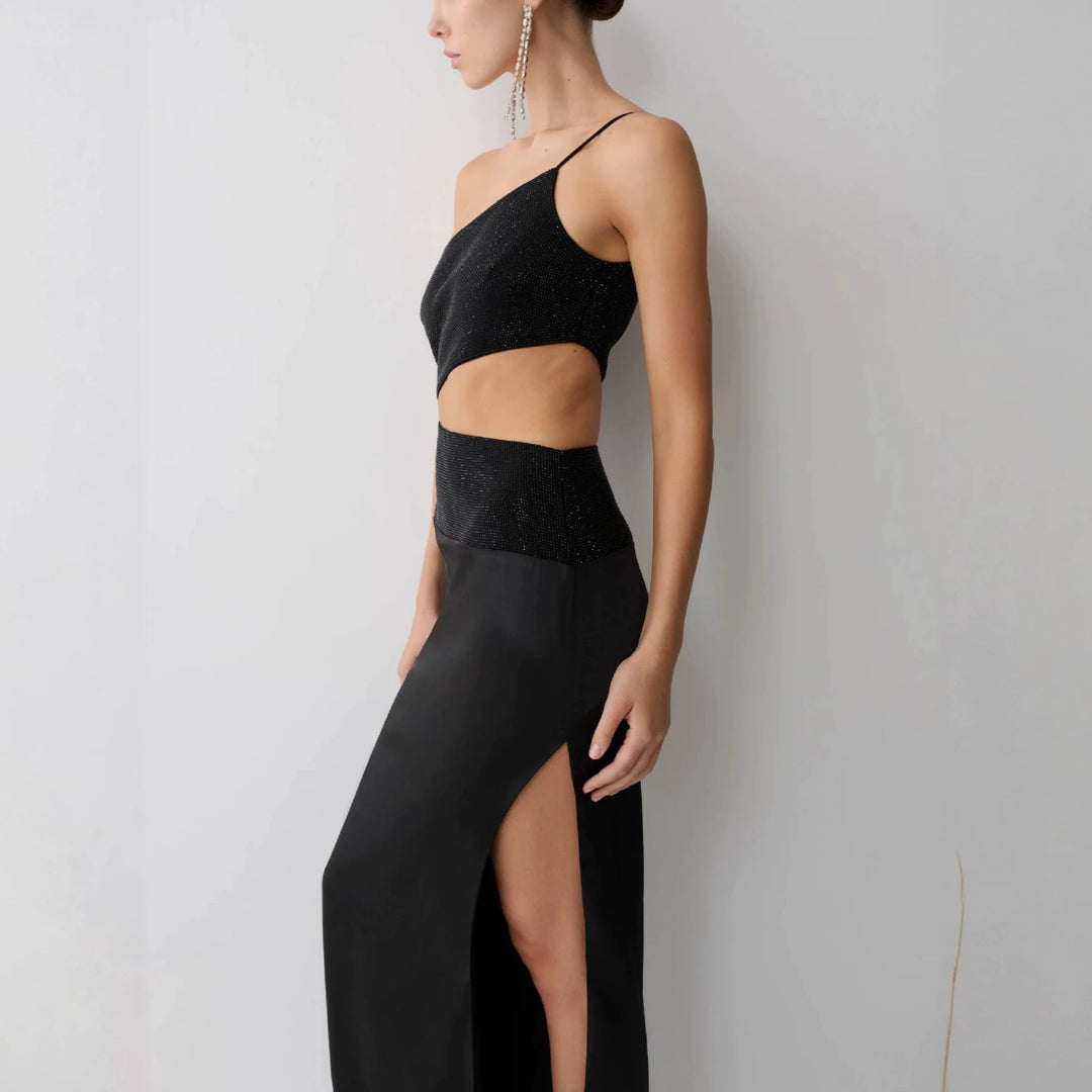 Damen Elegantes Maxikleid mit asymmetrischem Schnitt und raffiniertem Cut-Out R&B